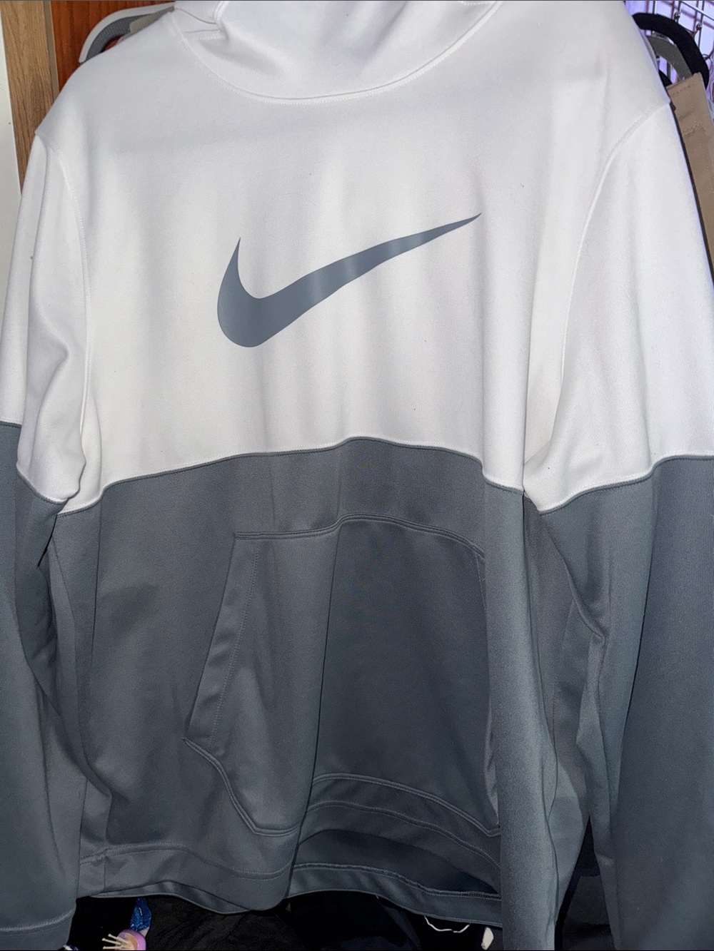 Nike White and Gray Colorblock Performance Pullover hoodie
